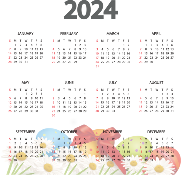 Transparent New Year calendar Design Drawing for Printable 2024 Calendar for New Year