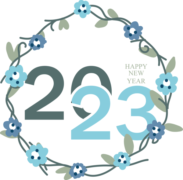 Transparent New Year Flower Floral design Wreath for Happy New Year 2023 for New Year