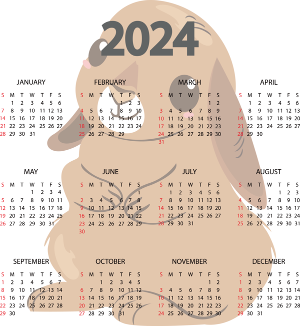 Transparent New Year calendar Cartoon Font for Printable 2024 Calendar for New Year