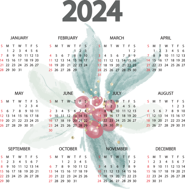 Transparent New Year calendar Design for Printable 2024 Calendar for New Year
