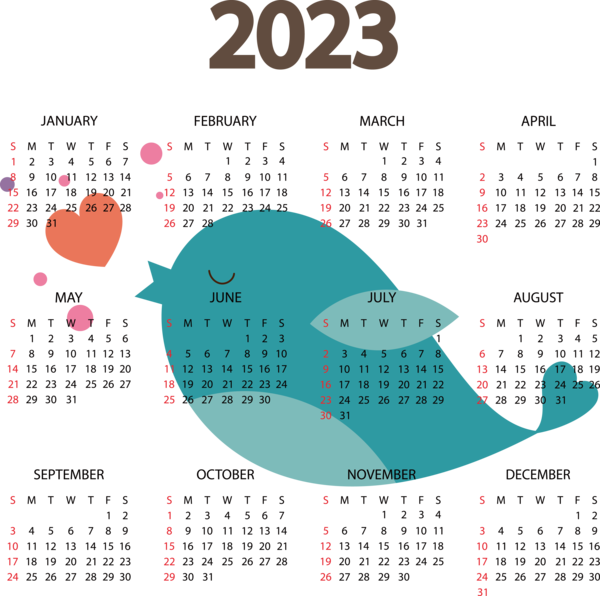 Transparent New Year calendar Design Font for Printable 2023 Calendar for New Year