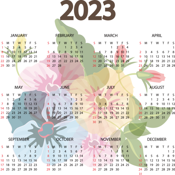 Transparent New Year Flower Design Floral design for Printable 2023 Calendar for New Year