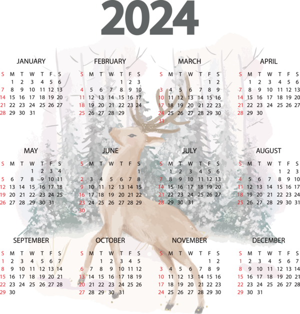 Transparent New Year calendar Line Font for Printable 2024 Calendar for New Year