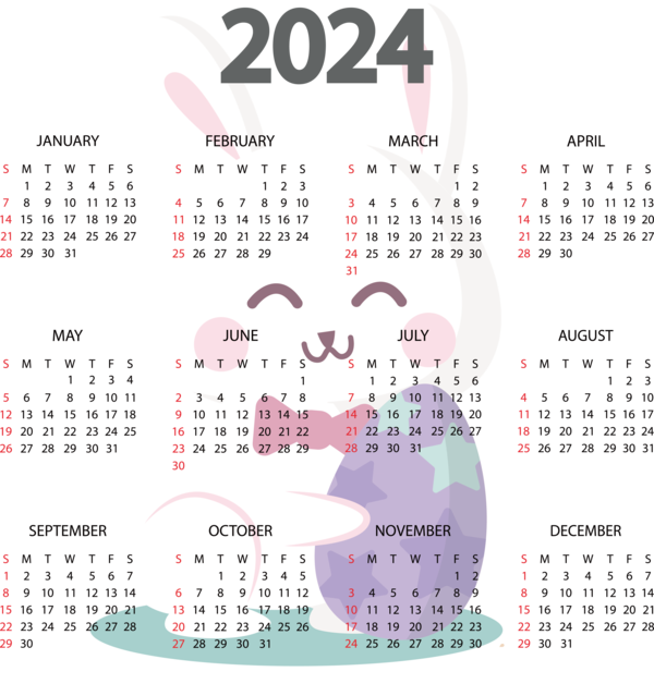 Transparent New Year calendar Design Font for Printable 2024 Calendar for New Year