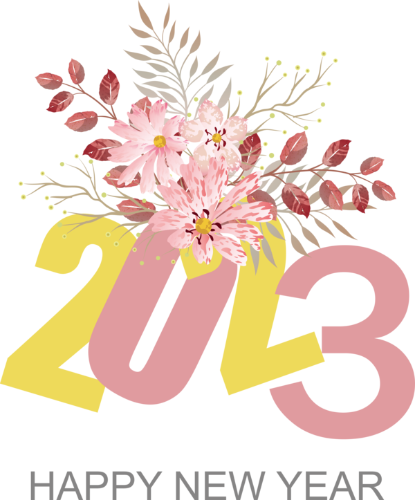 Transparent New Year Floral design Flower Rose for Happy New Year 2023 for New Year