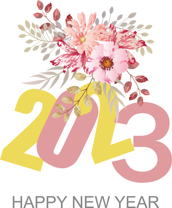 Transparent New Year Flower Floral design Watercolor painting for Happy New Year 2023 for New Year