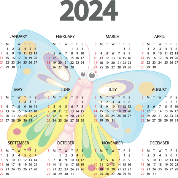 Transparent New Year calendar Design Solar calendar for Printable 2024 Calendar for New Year