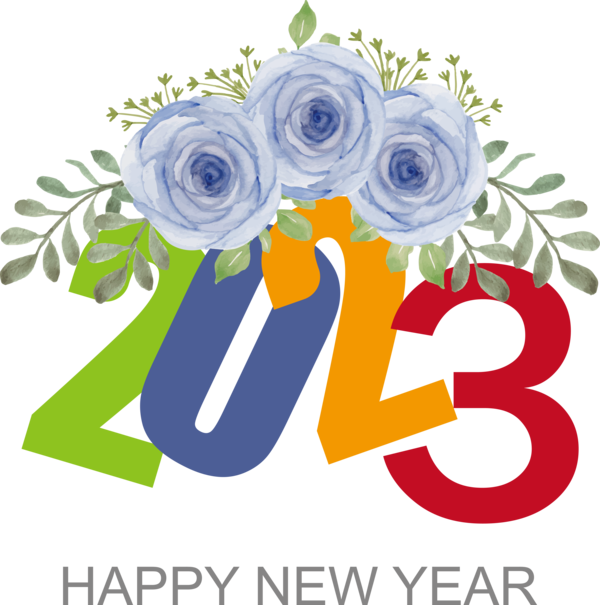 Transparent New Year Flower Floral design Blue rose for Happy New Year 2023 for New Year