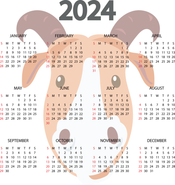 Transparent New Year calendar annual Design for Printable 2024 Calendar for New Year