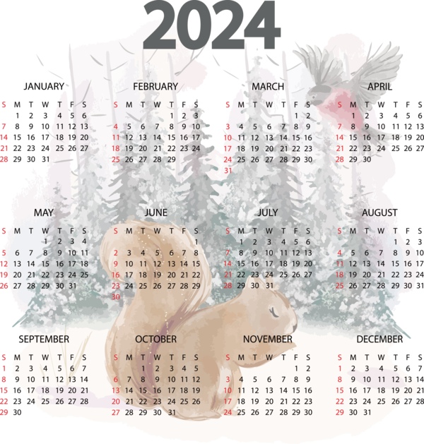 Transparent New Year Design calendar Font for Printable 2024 Calendar for New Year
