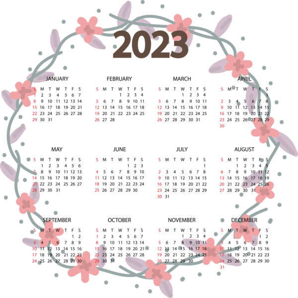 Transparent New Year Design calendar Line for Printable 2023 Calendar for New Year