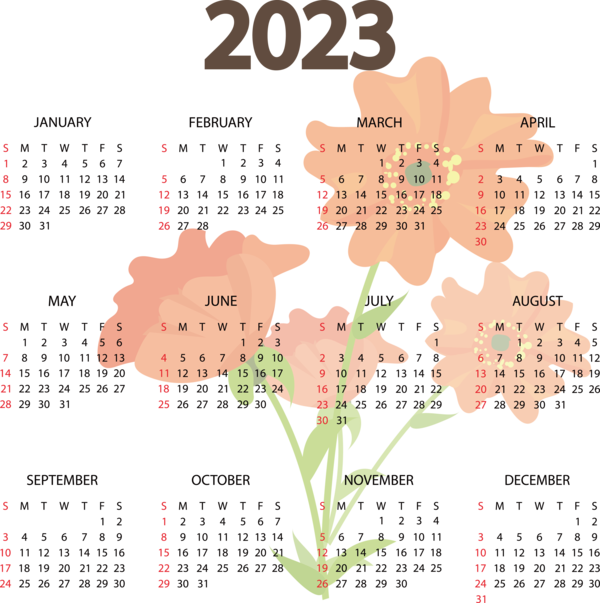 Transparent New Year calendar Line Font for Printable 2023 Calendar for New Year