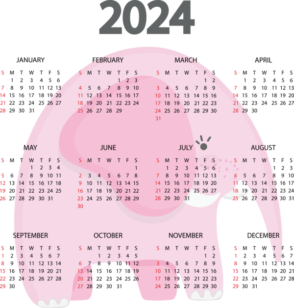 Transparent New Year Design  calendar for Printable 2024 Calendar for New Year