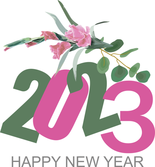 Transparent New Year Floral design Logo Cut flowers for Happy New Year 2023 for New Year