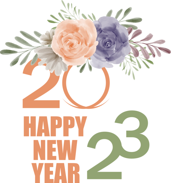 Transparent New Year Floral design Design Cut flowers for Happy New Year 2023 for New Year
