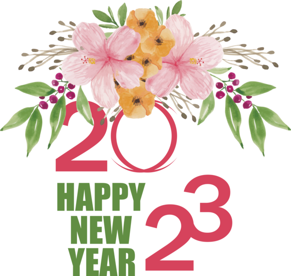Transparent New Year Floral design Flower Design for Happy New Year 2023 for New Year