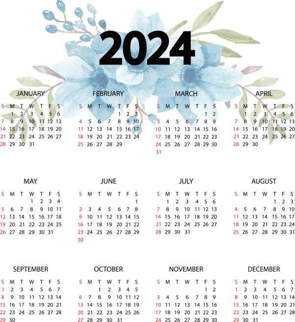 Transparent New Year calendar Julian calendar Design for Printable 2024 Calendar for New Year