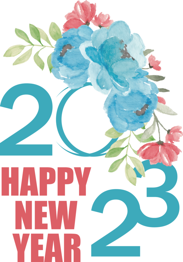 Transparent New Year Floral design Design Flower for Happy New Year 2023 for New Year
