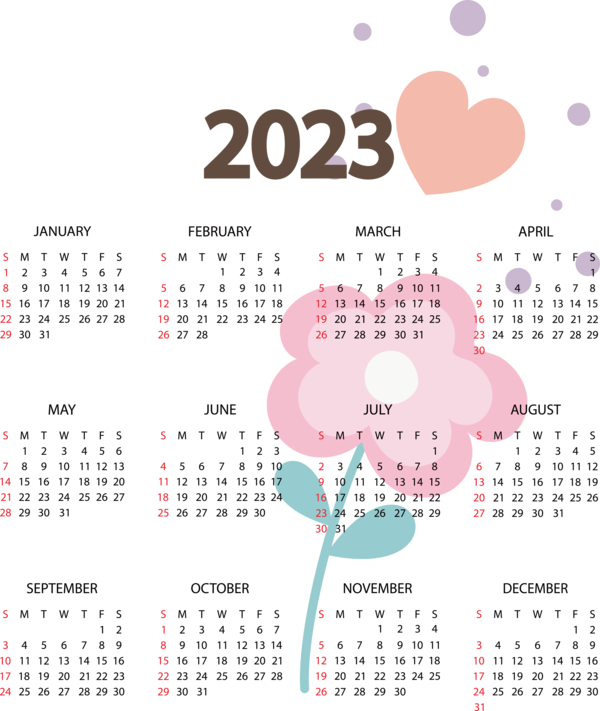 Transparent New Year calendar Design Font for Printable 2023 Calendar for New Year