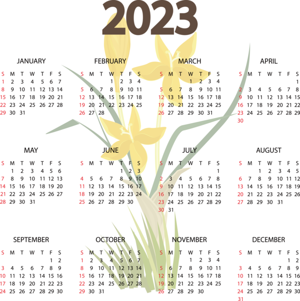 Transparent New Year calendar Line Design for Printable 2023 Calendar for New Year