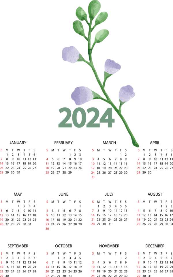 Transparent New Year Leaf calendar Line for Printable 2024 Calendar for New Year