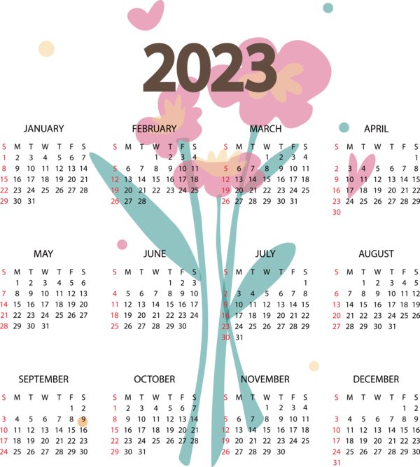 Transparent New Year calendar Flower annual for Printable 2023 Calendar for New Year