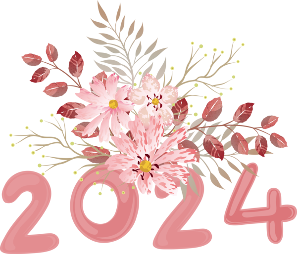 Transparent New Year Floral design Watercolor painting Flower for Happy New Year 2024 for New Year