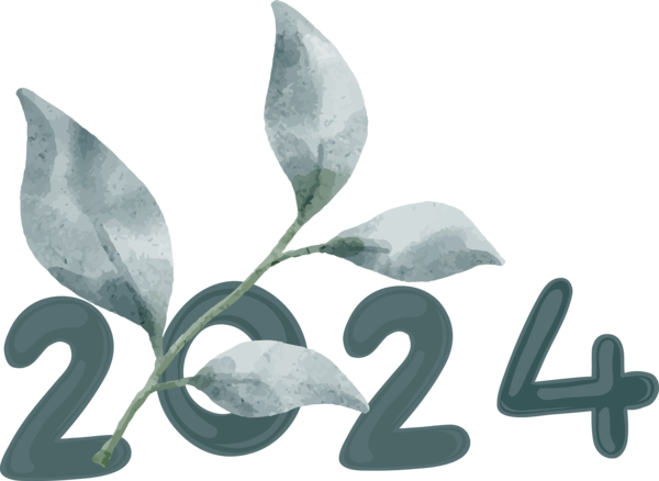 Transparent New Year Leaf Design Font for Happy New Year 2024 for New Year
