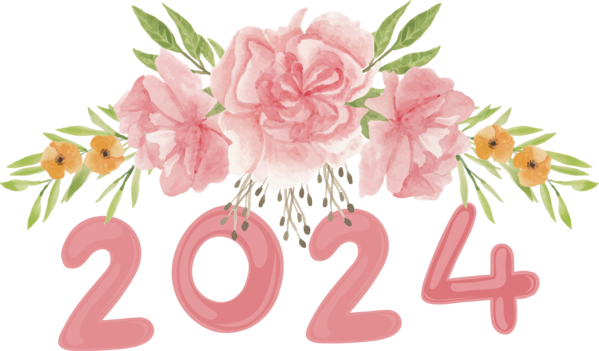 Transparent New Year Floral design Flower Design for Happy New Year 2024 for New Year