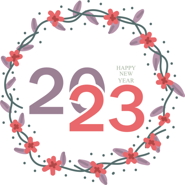 Transparent New Year Wreath Floral design Design for Happy New Year 2023 for New Year