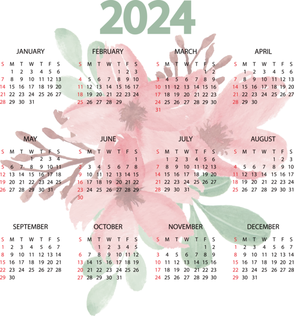Transparent New Year Drawing Painting Watercolor painting for Printable 2024 Calendar for New Year