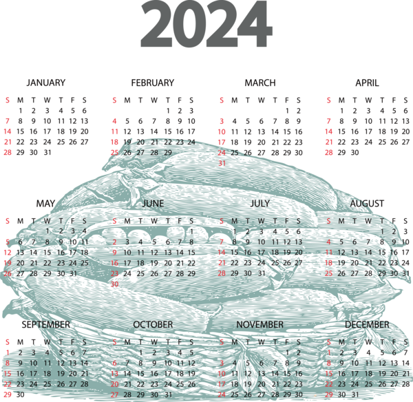 Transparent New Year calendar Names of the days of the week Lunar calendar for Printable 2024 Calendar for New Year