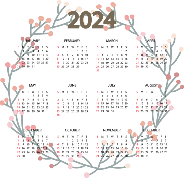 Transparent New Year Floral design January calendar! calendar for Printable 2024 Calendar for New Year