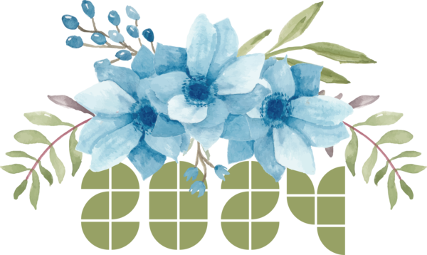 Transparent New Year Flower Floral design Watercolor painting for Happy New Year 2024 for New Year