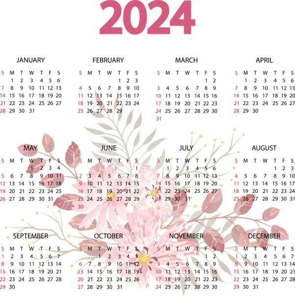 Transparent New Year calendar Names of the days of the week Calendar date for Printable 2024 Calendar for New Year