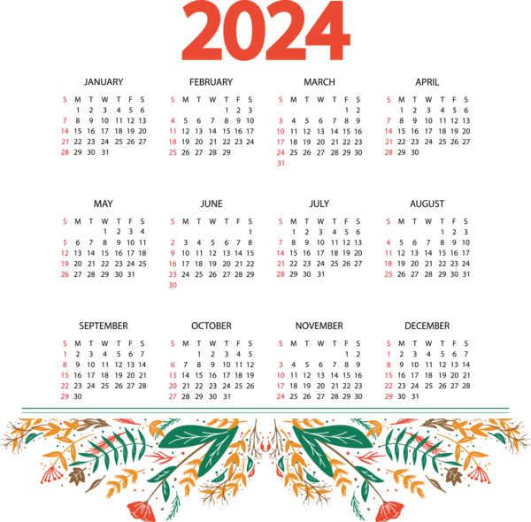 Transparent New Year calendar Line Design for Printable 2024 Calendar for New Year
