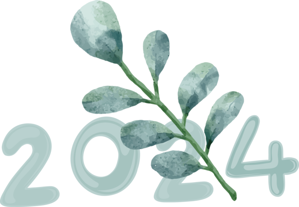 Transparent New Year Leaf Plant stem Design for Happy New Year 2024 for New Year
