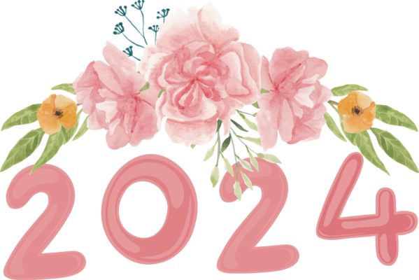 Transparent New Year calendar Floral design Flower for Happy New Year 2024 for New Year