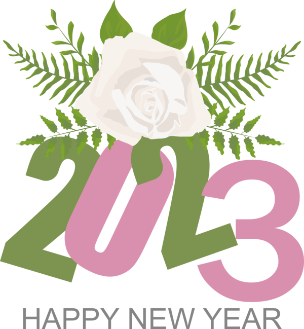 Transparent New Year Floral design Garden roses Leaf for Happy New Year 2023 for New Year