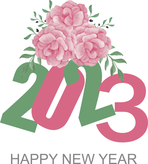 Transparent New Year Floral design Garden roses Flower for Happy New Year 2023 for New Year