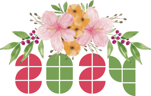 Transparent New Year Flower Drawing Visual arts for Happy New Year 2024 for New Year