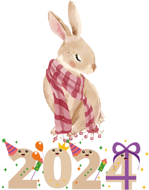 Transparent New Year Easter Bunny Rabbit Annual leave for Happy New Year 2024 for New Year