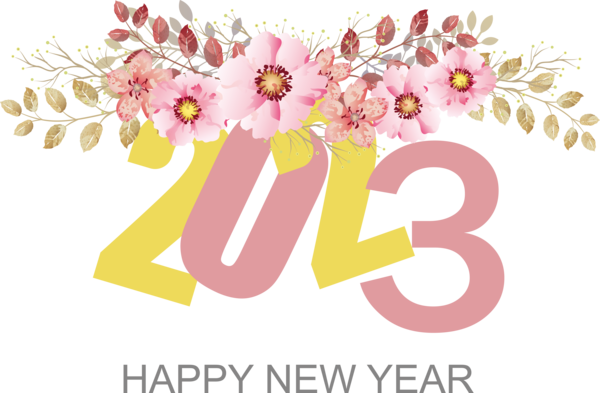 Transparent New Year Watercolor painting Floral design Flower for Happy New Year 2023 for New Year