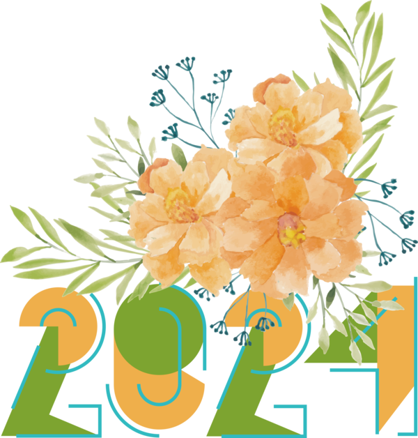 Transparent New Year Watercolor painting Flower Design for Happy New Year 2024 for New Year