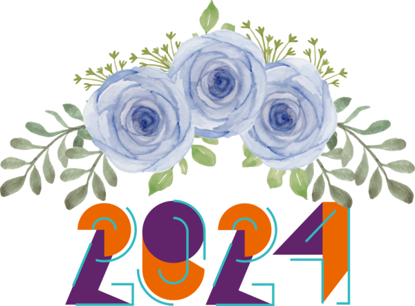 Transparent New Year Floral design Blue rose Flower bouquet for Happy New Year 2024 for New Year
