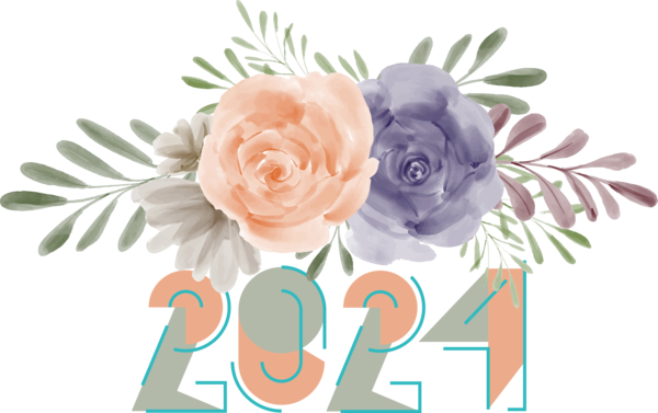 Transparent New Year Floral design Flower bouquet Flower for Happy New Year 2024 for New Year
