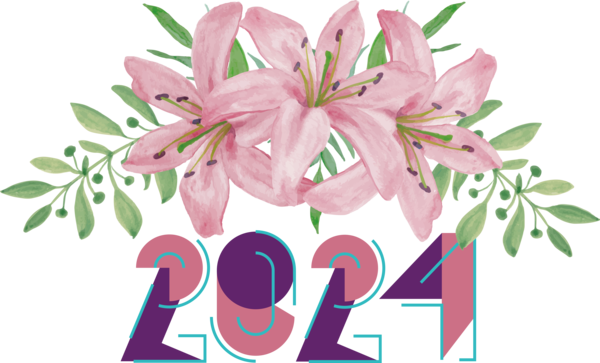 Transparent New Year Floral design Watercolor painting Design for Happy New Year 2024 for New Year