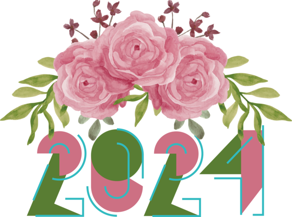 Transparent New Year Still Life: Pink Roses Watercolor painting Watercolor Rose Bouquet for Happy New Year 2024 for New Year