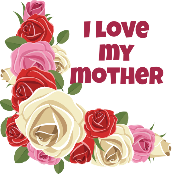 Transparent Mother's Day T-Shirt Flower Gift for Love You Mom for Mothers Day