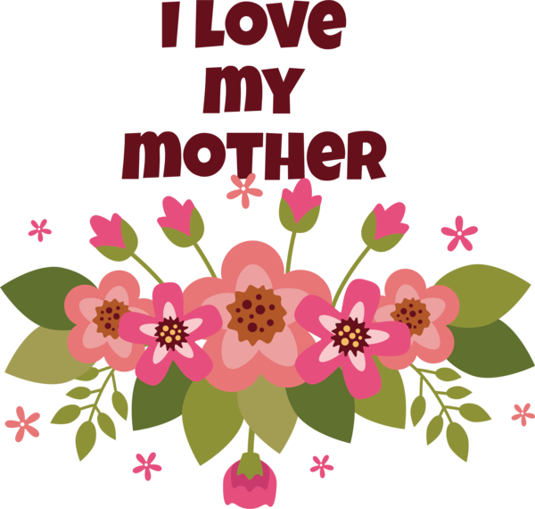 Transparent Mother's Day Drawing Design Floral design for Love You Mom for Mothers Day